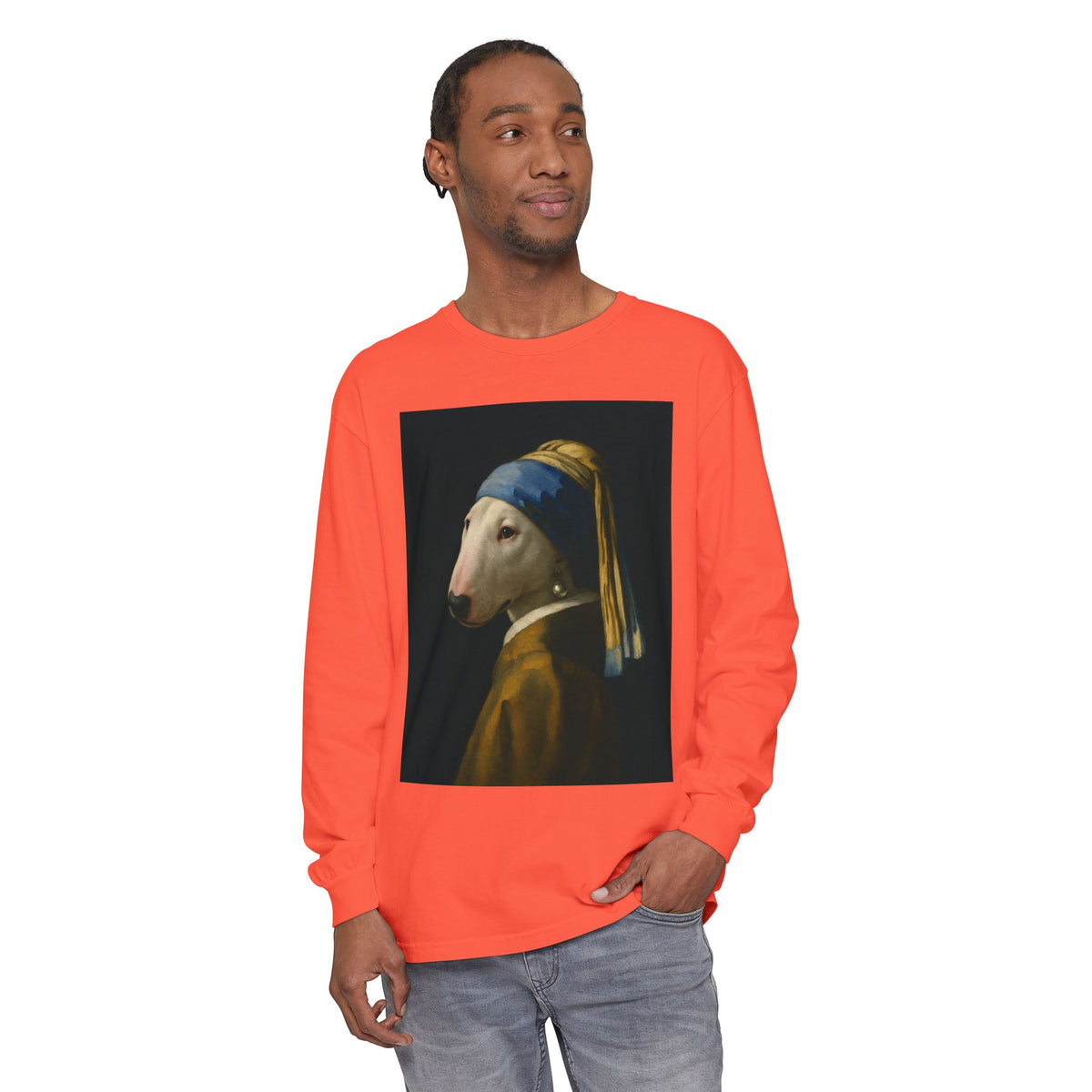 Bull Terrier Girl with a Pearl Earring — after Johannes Vermeer, c.1665 | Long Sleeve