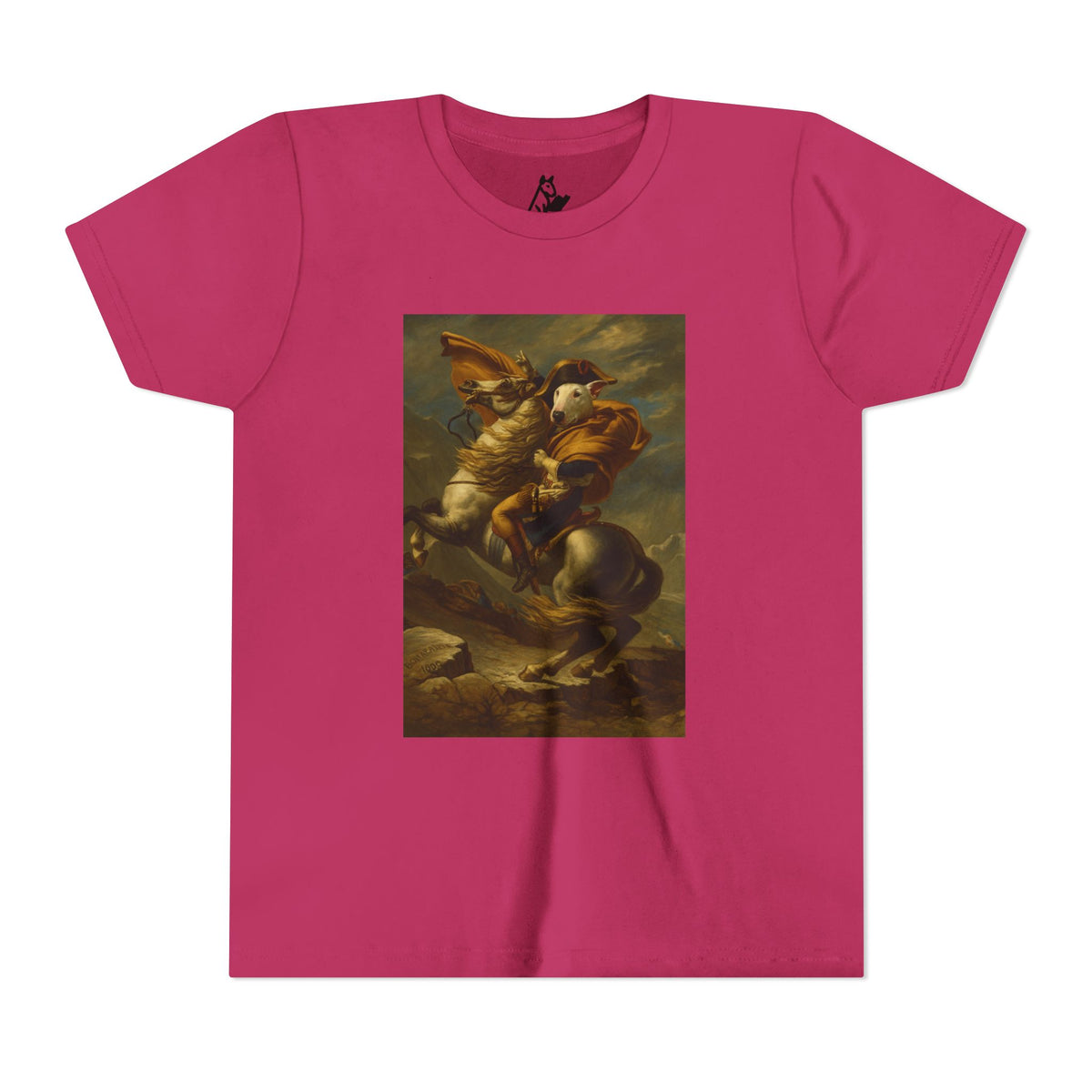 Bull Terrier Napoleon Crossing the Alps — after Jacques-Louis David, 1801 | Youth Tee