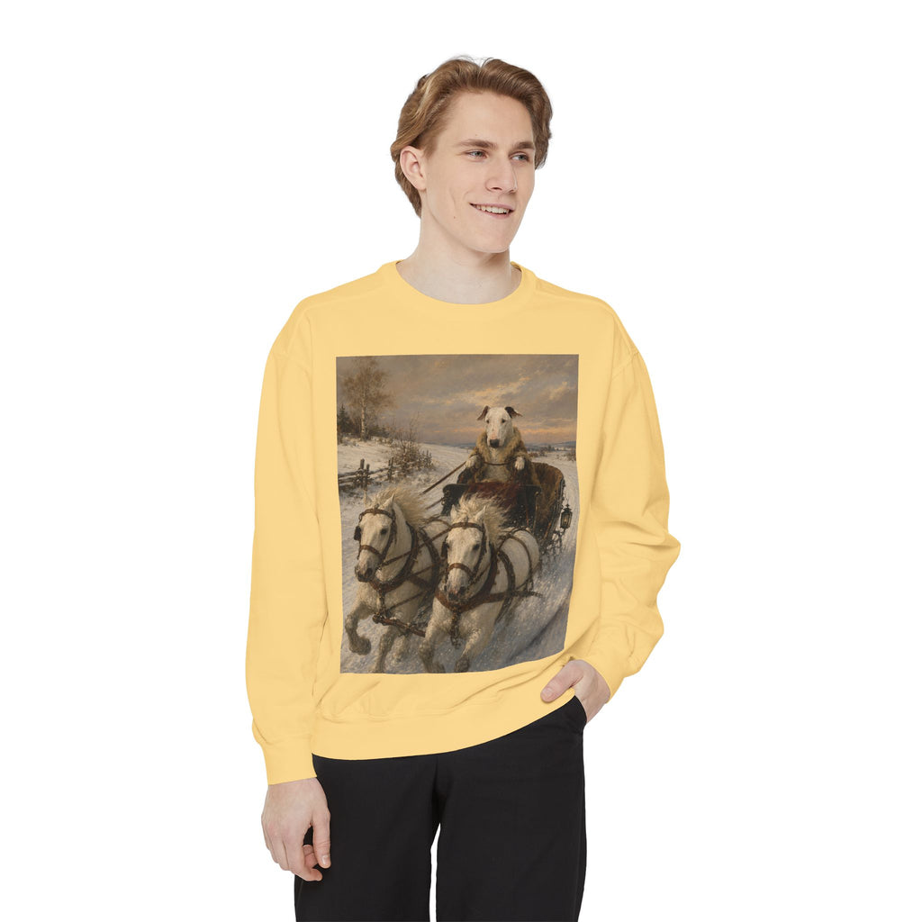 Bull Terrier Sleigh Ride — after Alfred Wierusz-Kowalski, c.1890 | Crewneck