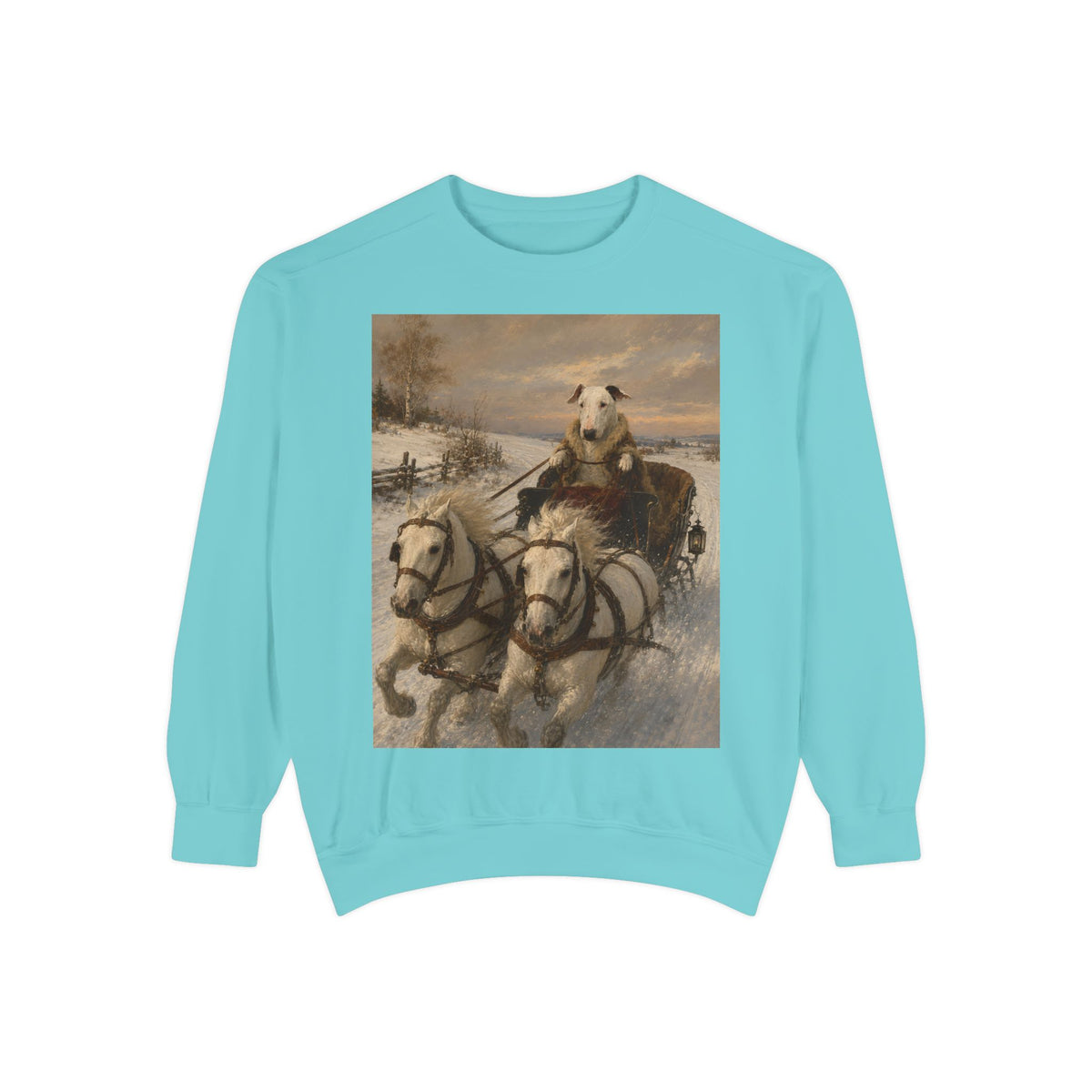 Bull Terrier Sleigh Ride — after Alfred Wierusz-Kowalski, c.1890 | Crewneck
