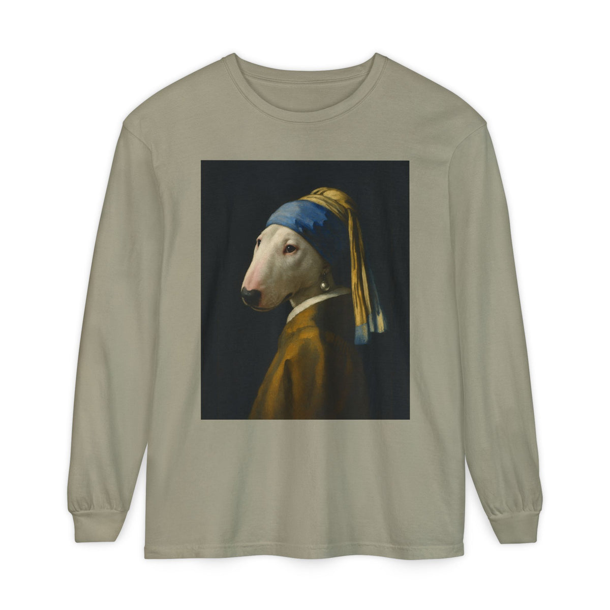 Bull Terrier Girl with a Pearl Earring — after Johannes Vermeer, c.1665 | Long Sleeve