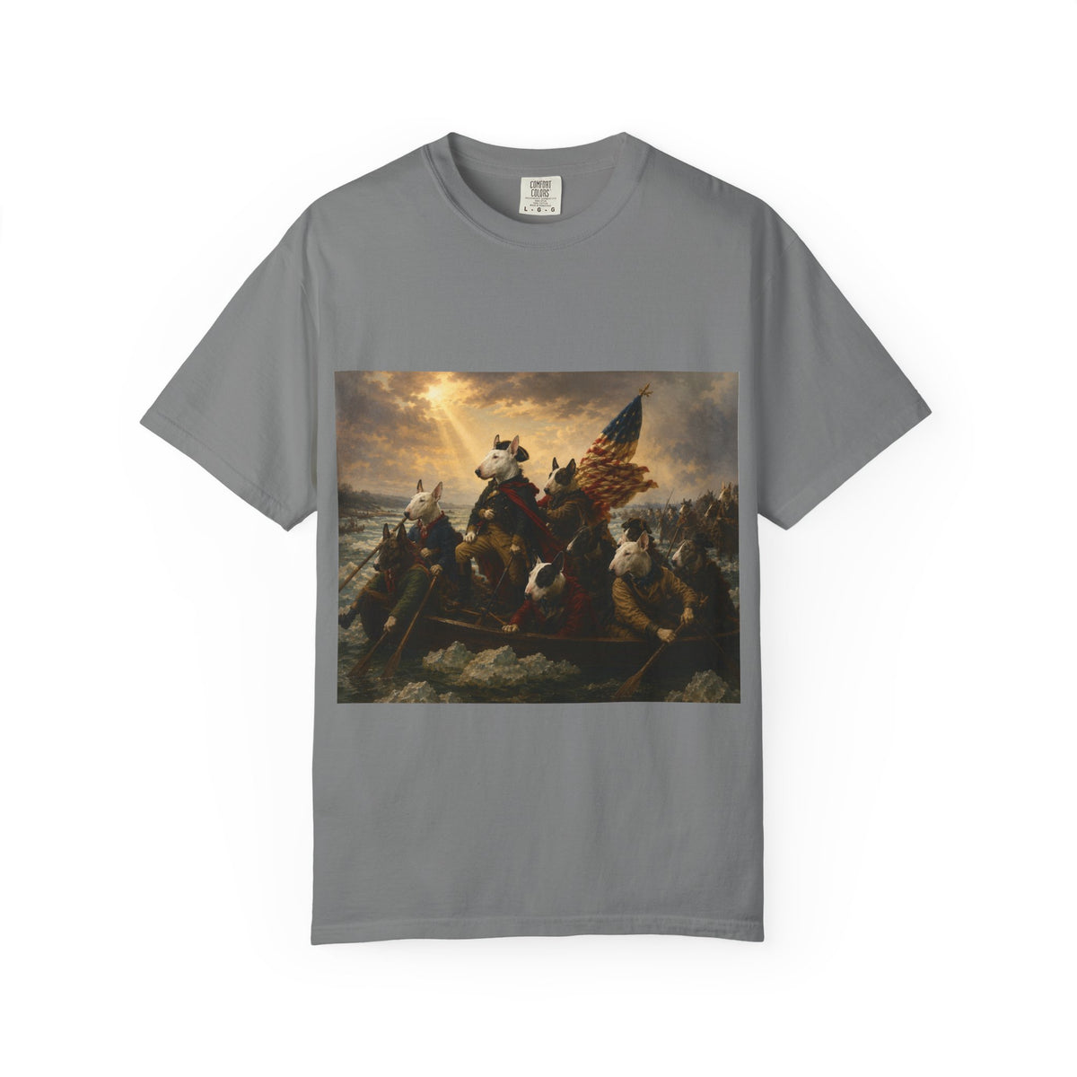 Bull Terrier Washington Crossing the Delaware — after Emanuel Leutze, 1851 | Garment-Dyed Tee