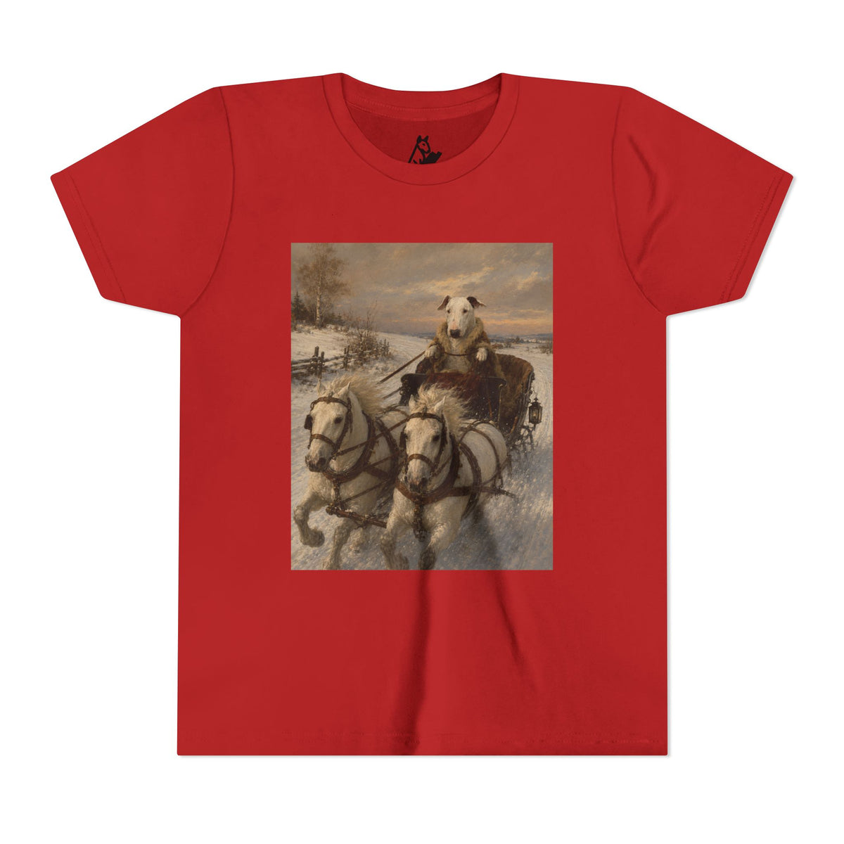 Bull Terrier Sleigh Ride — after Alfred Wierusz-Kowalski, c.1890 | Youth Tee