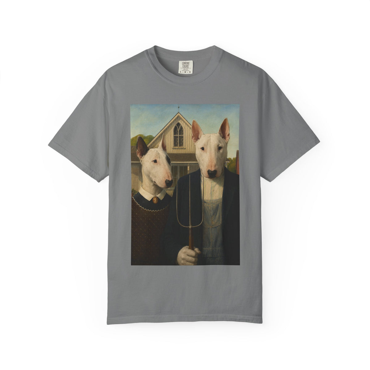 Bull Terrier American Gothic — after Grant Wood, 1930 | Garment-Dyed Tee