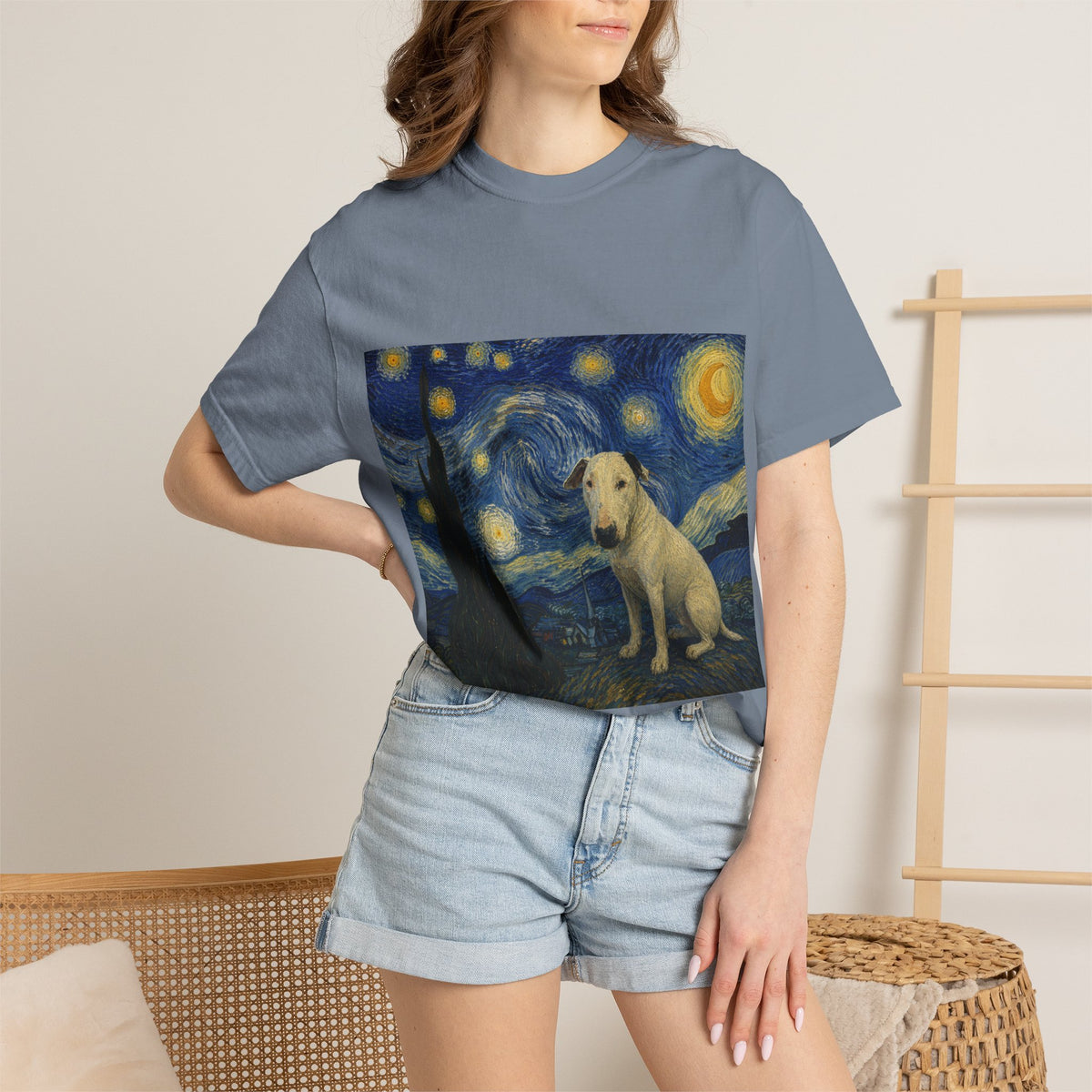 Bull Terrier The Starry Night — after Vincent van Gogh, 1889 | Garment-Dyed Tee