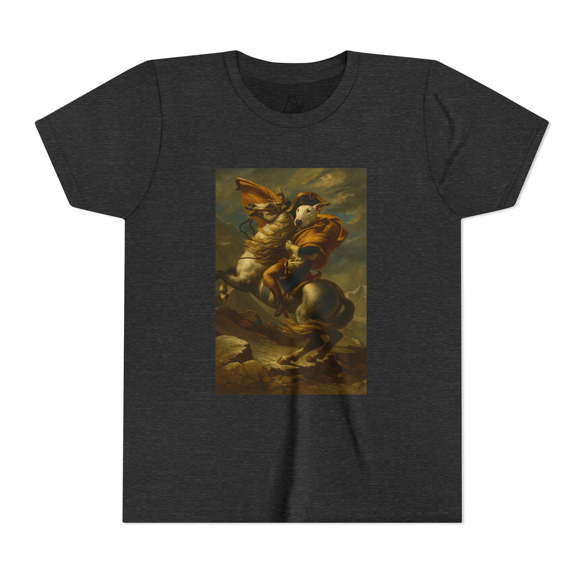 Bull Terrier Napoleon Crossing the Alps — after Jacques-Louis David, 1801 | Youth Tee