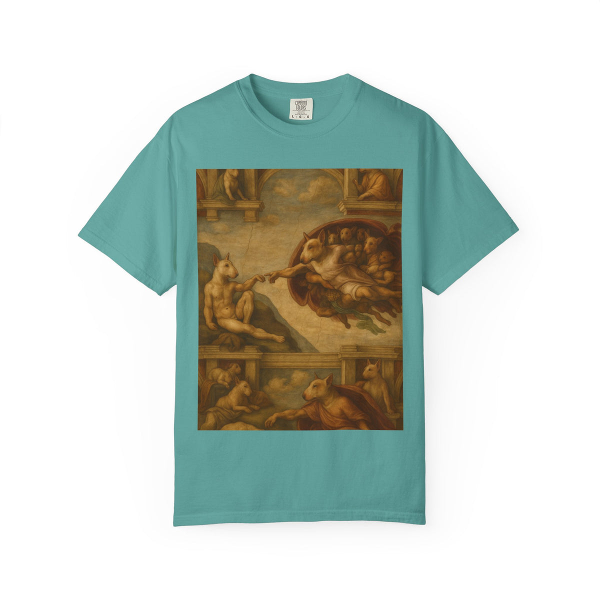 Bull Terrier The Creation of Adam — after Michelangelo, 1512 | Garment-Dyed Tee