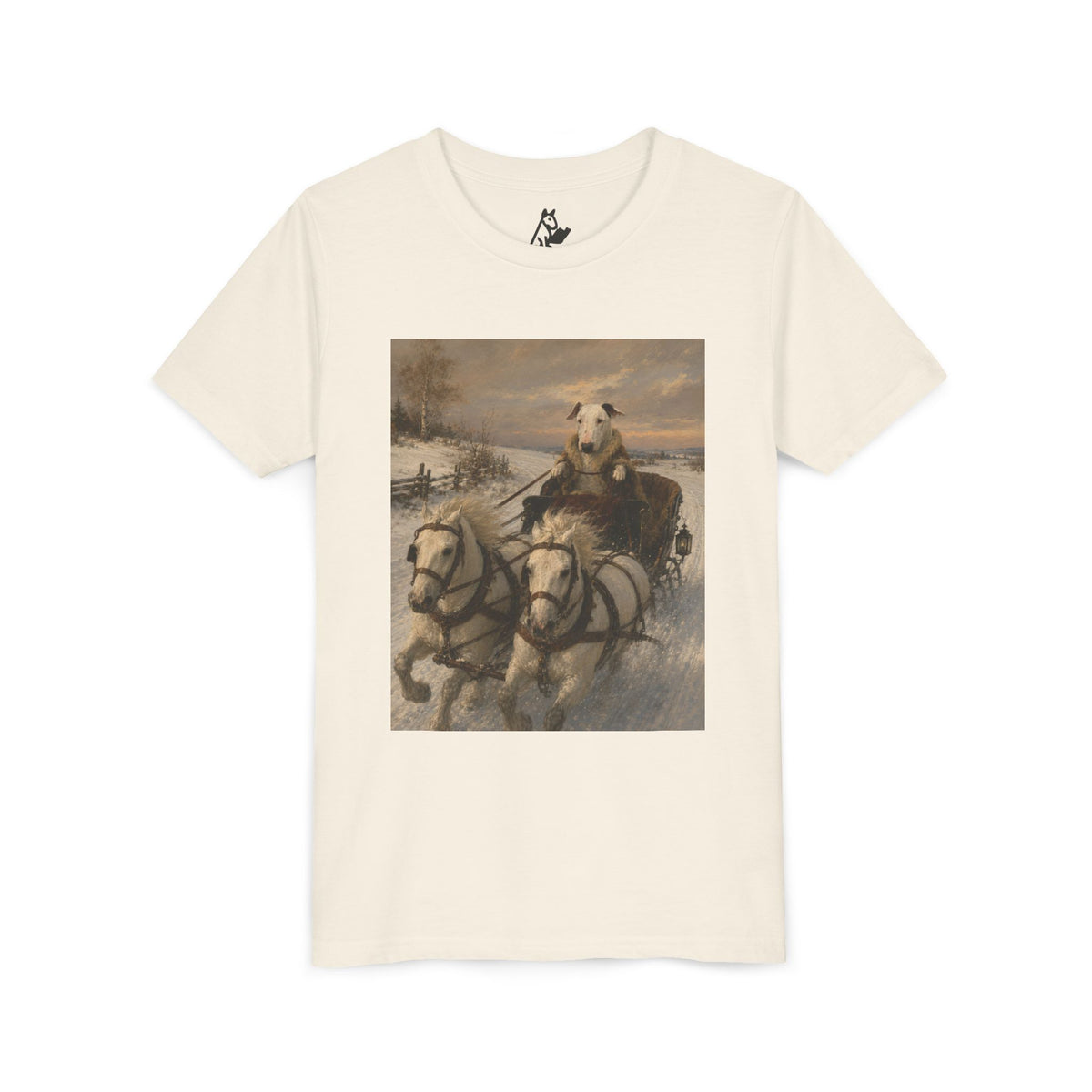 Bull Terrier Sleigh Ride — after Alfred Wierusz-Kowalski, c.1890 | Youth Tee
