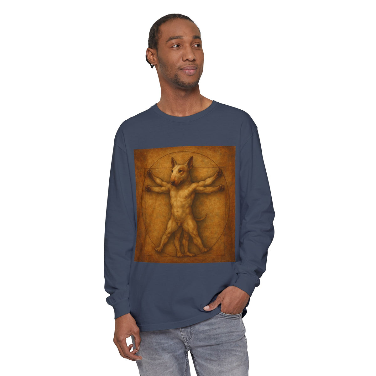 Bull Terrier Vitruvian Man — after Leonardo da Vinci, c.1490 | Long Sleeve