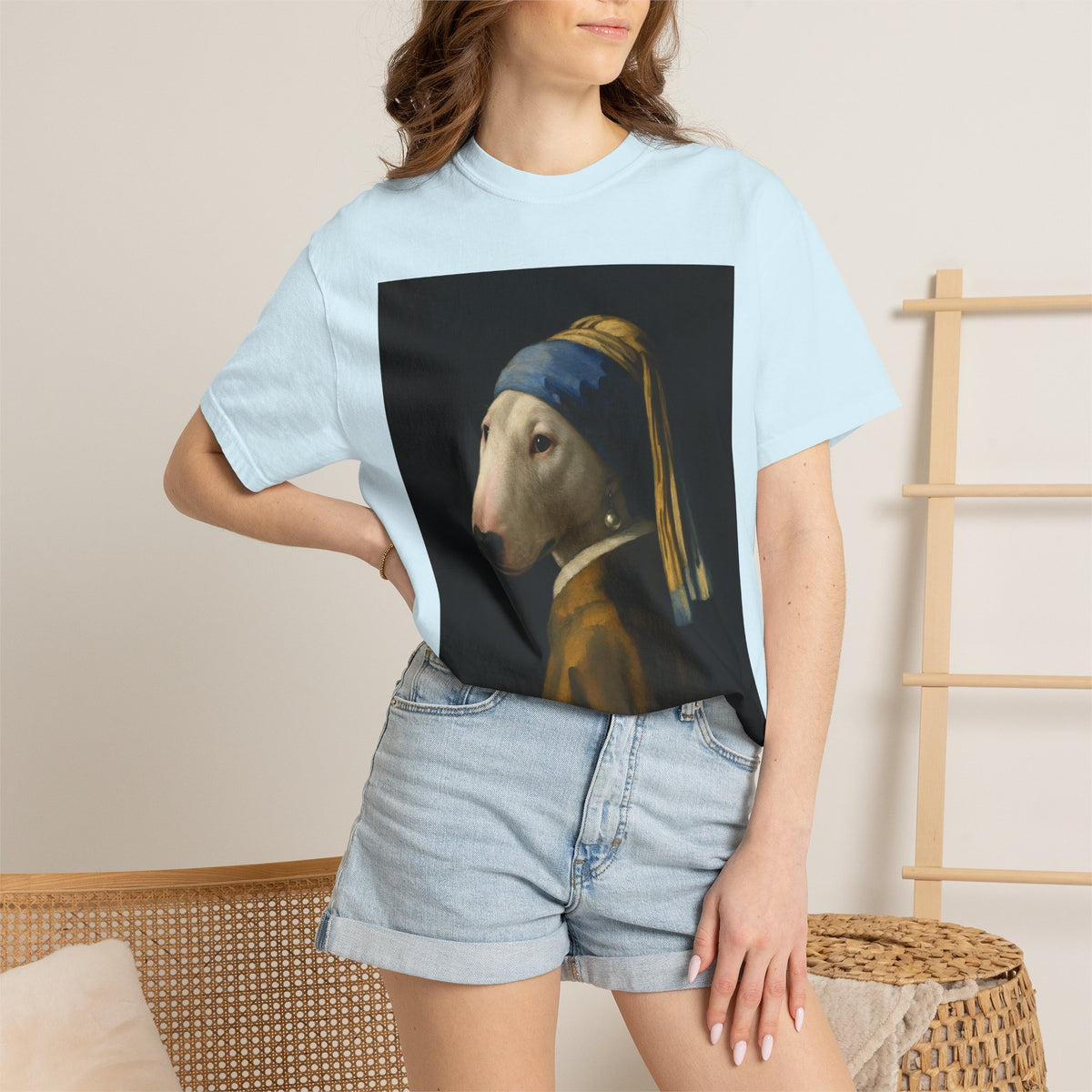 Bull Terrier Girl with a Pearl Earring — after Johannes Vermeer, c.1665 | Garment-Dyed Tee
