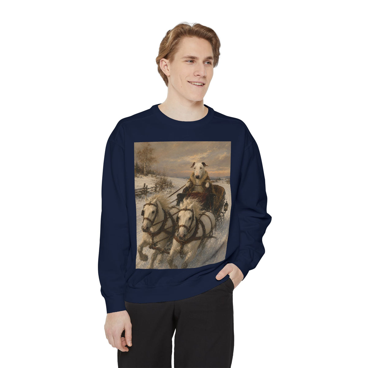 Bull Terrier Sleigh Ride — after Alfred Wierusz-Kowalski, c.1890 | Crewneck
