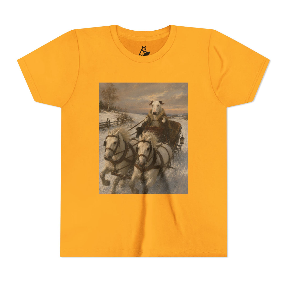 Bull Terrier Sleigh Ride — after Alfred Wierusz-Kowalski, c.1890 | Youth Tee