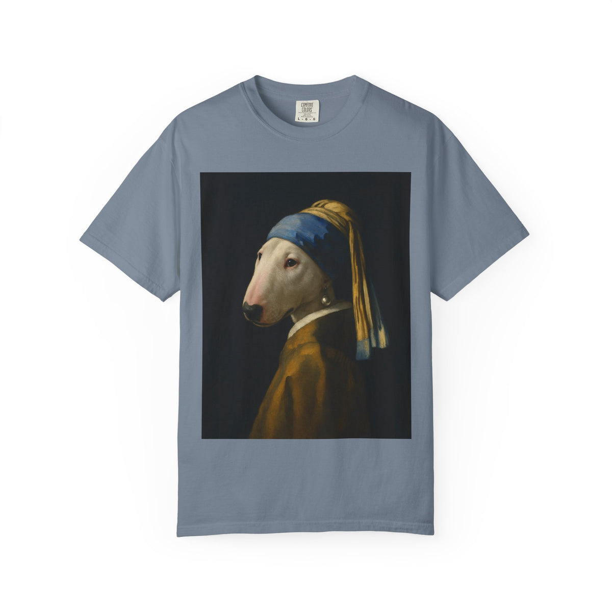 Bull Terrier Girl with a Pearl Earring — after Johannes Vermeer, c.1665 | Garment-Dyed Tee