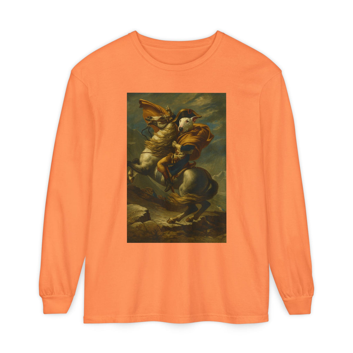 Bull Terrier Napoleon Crossing the Alps — after Jacques-Louis David, 1801 | Long Sleeve