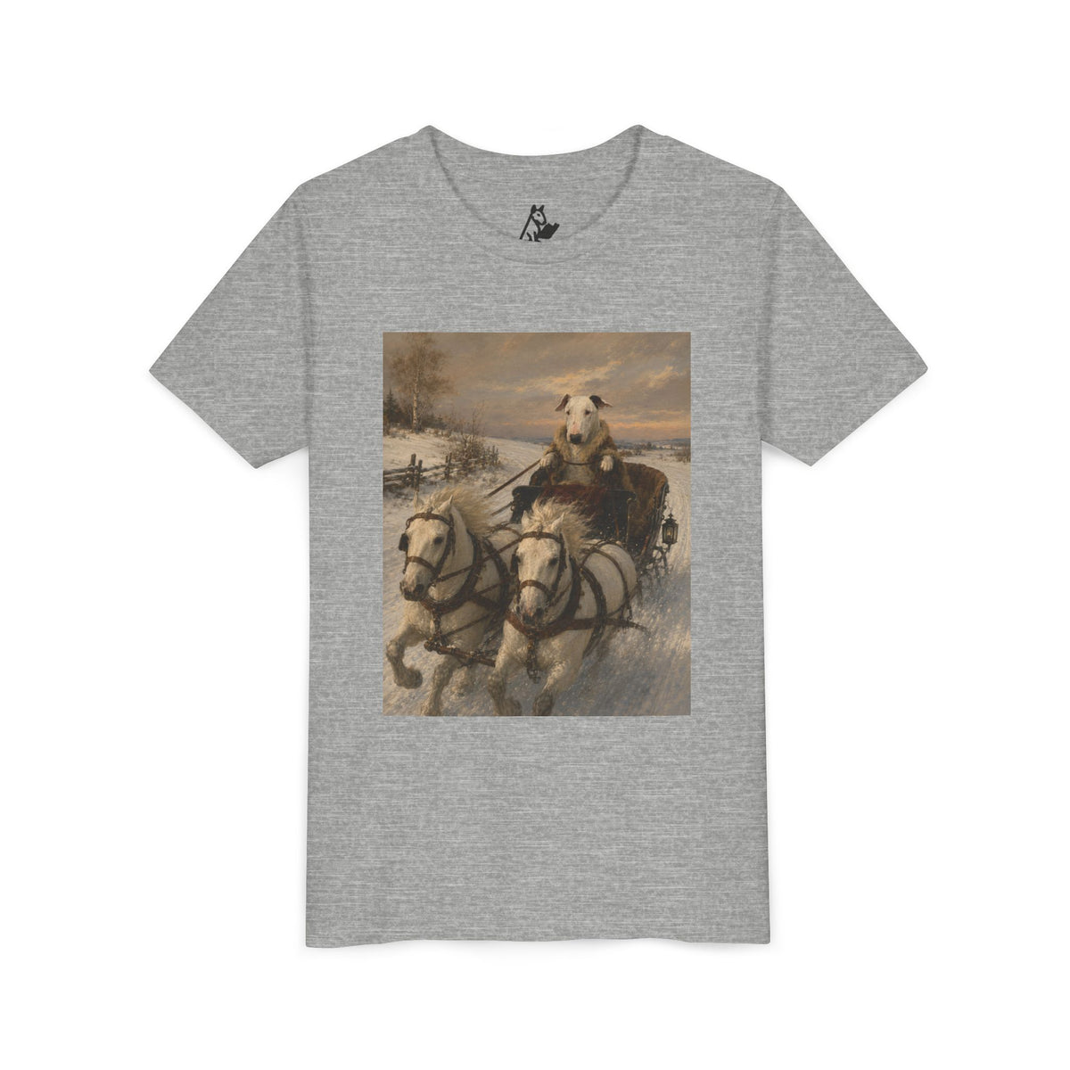 Bull Terrier Sleigh Ride — after Alfred Wierusz-Kowalski, c.1890 | Youth Tee