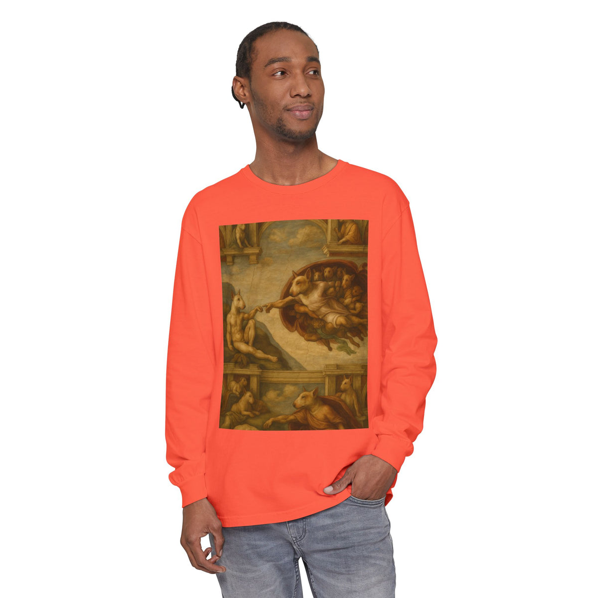 Bull Terrier The Creation of Adam — after Michelangelo, 1512 | Long Sleeve