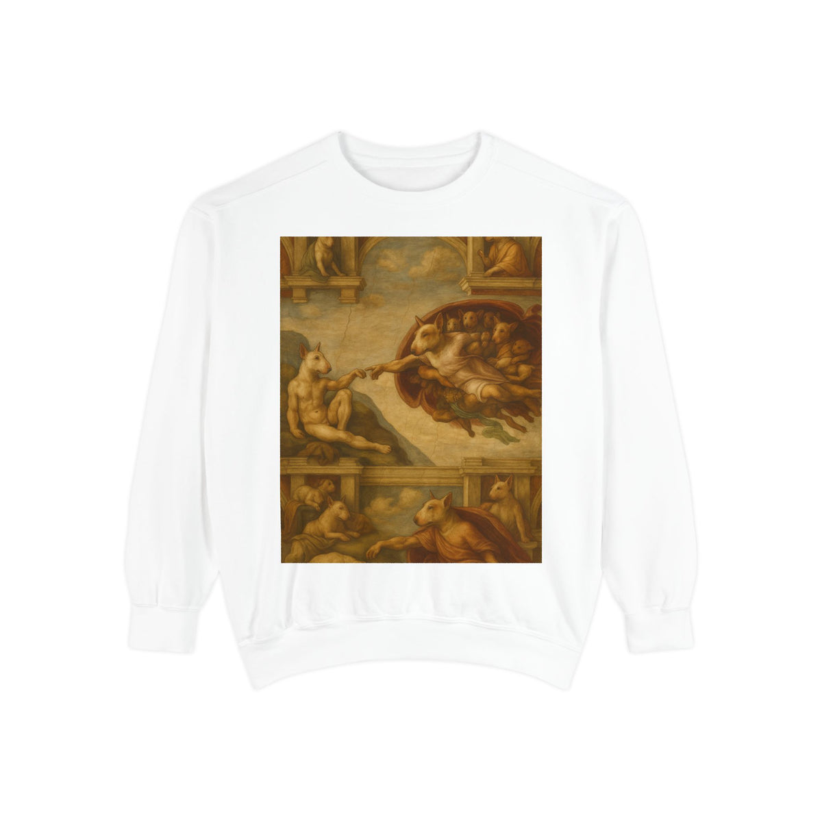 Bull Terrier The Creation of Adam — after Michelangelo, 1512 | Crewneck