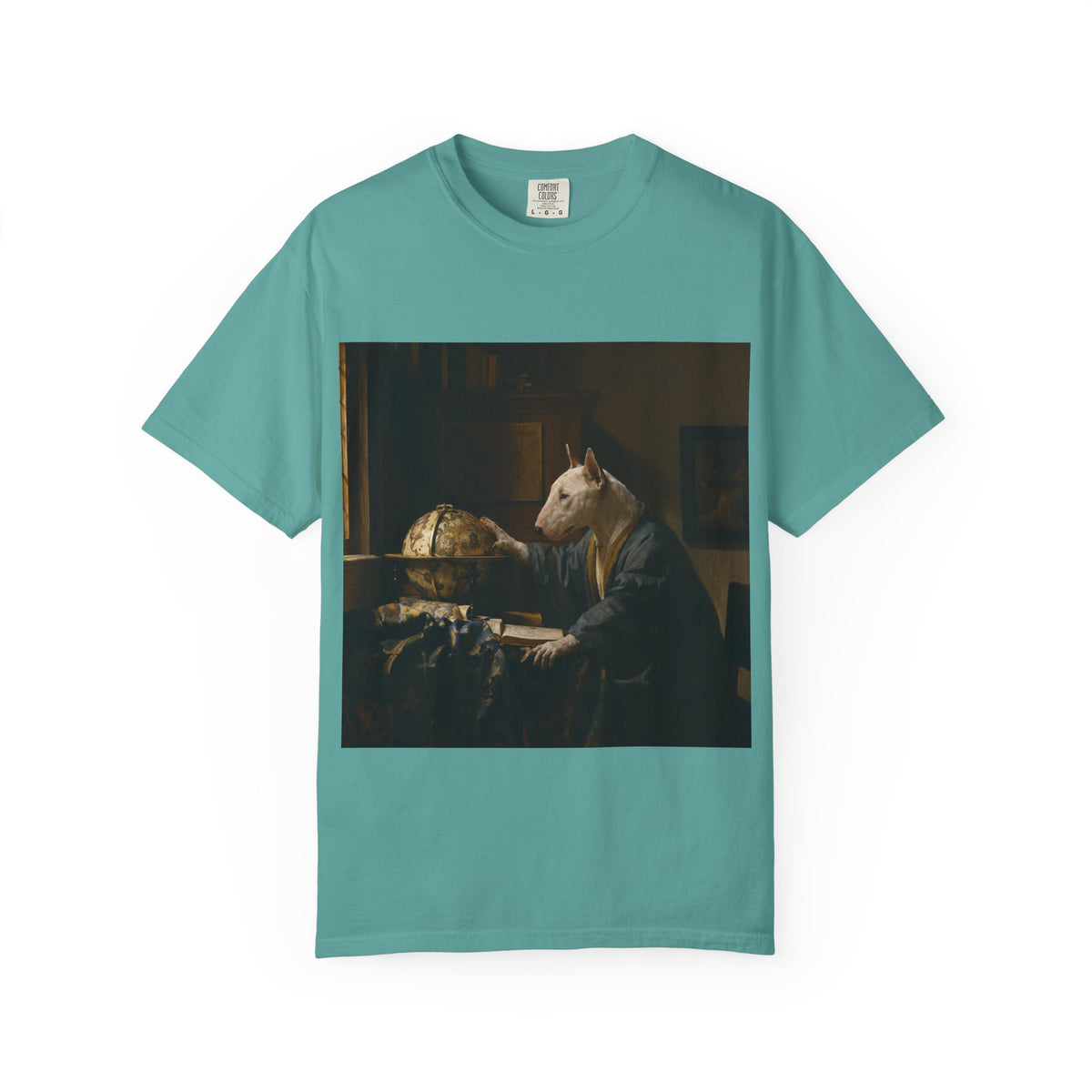 Bull Terrier The Astronomer — after Johannes Vermeer, 1668 | Garment-Dyed Tee
