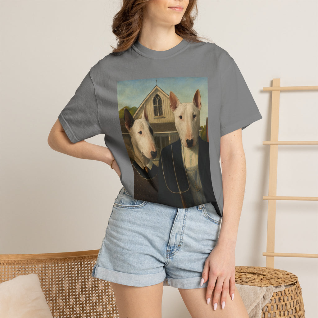 Bull Terrier American Gothic — after Grant Wood, 1930 | Garment-Dyed Tee