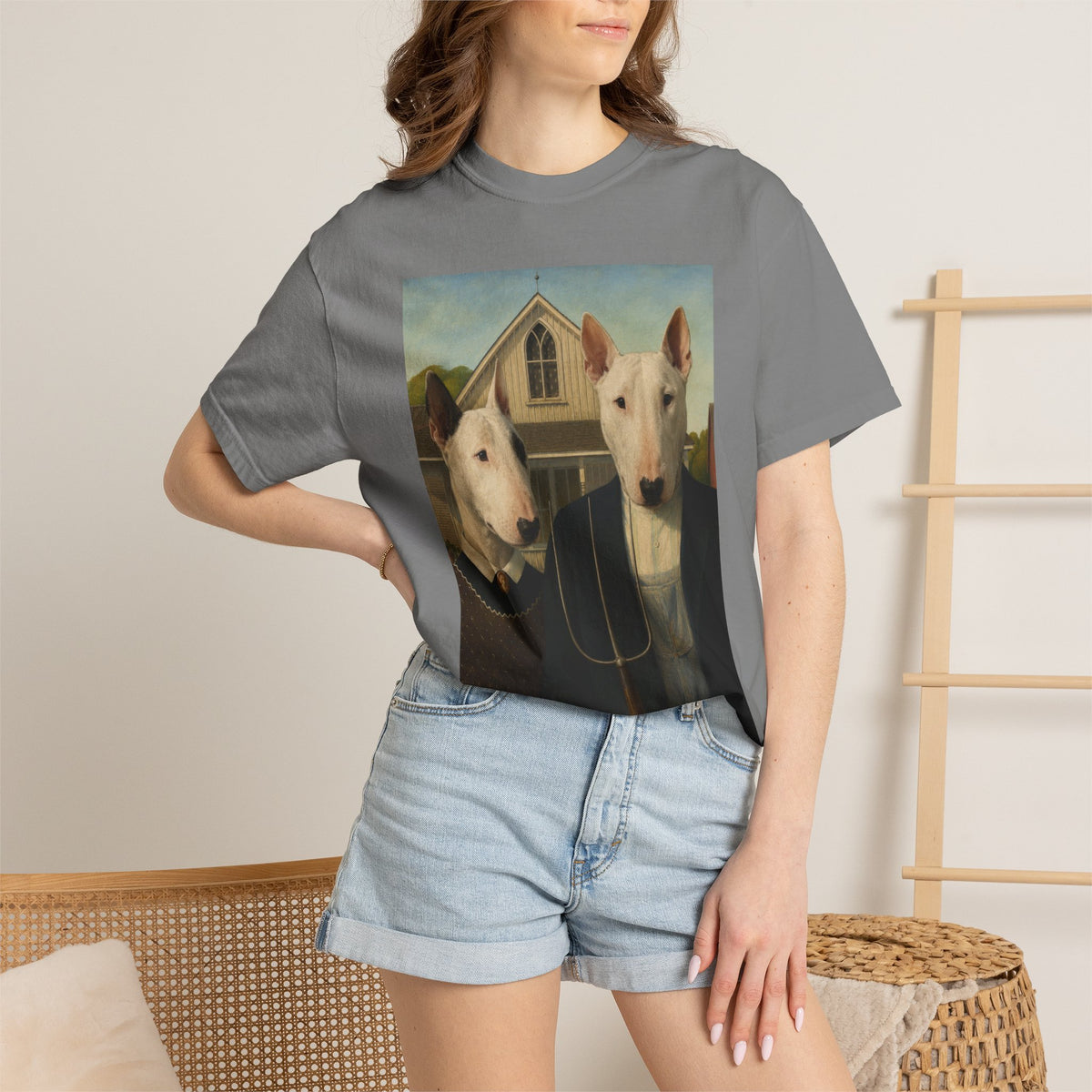 Bull Terrier American Gothic — after Grant Wood, 1930 | Garment-Dyed Tee
