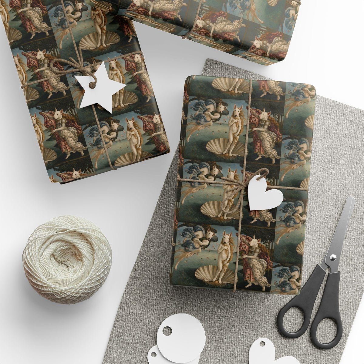 Bull Terrier The Birth of Venus — after Sandro Botticelli, c.1485 | Wrapping Paper