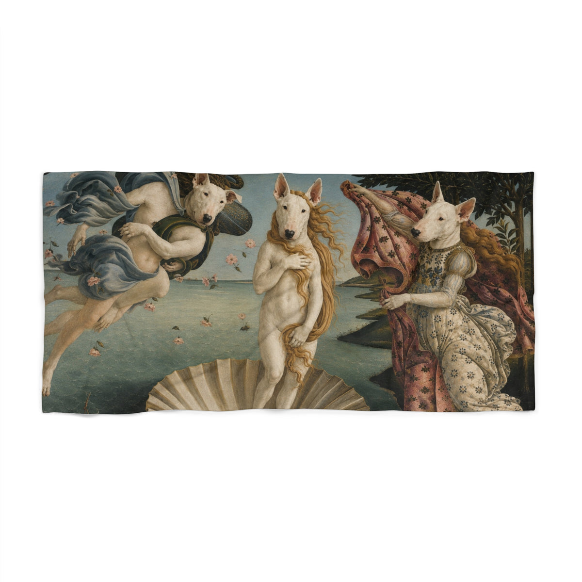 Bull Terrier The Birth of Venus — after Sandro Botticelli, c.1485 | Beach Towel