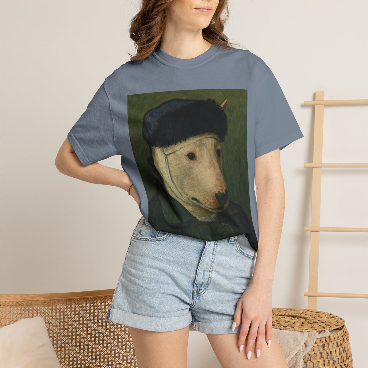 Bull Terrier Self-Portrait with Bandaged Ear — after Vincent van Gogh, 1889 | Garment-Dyed Tee