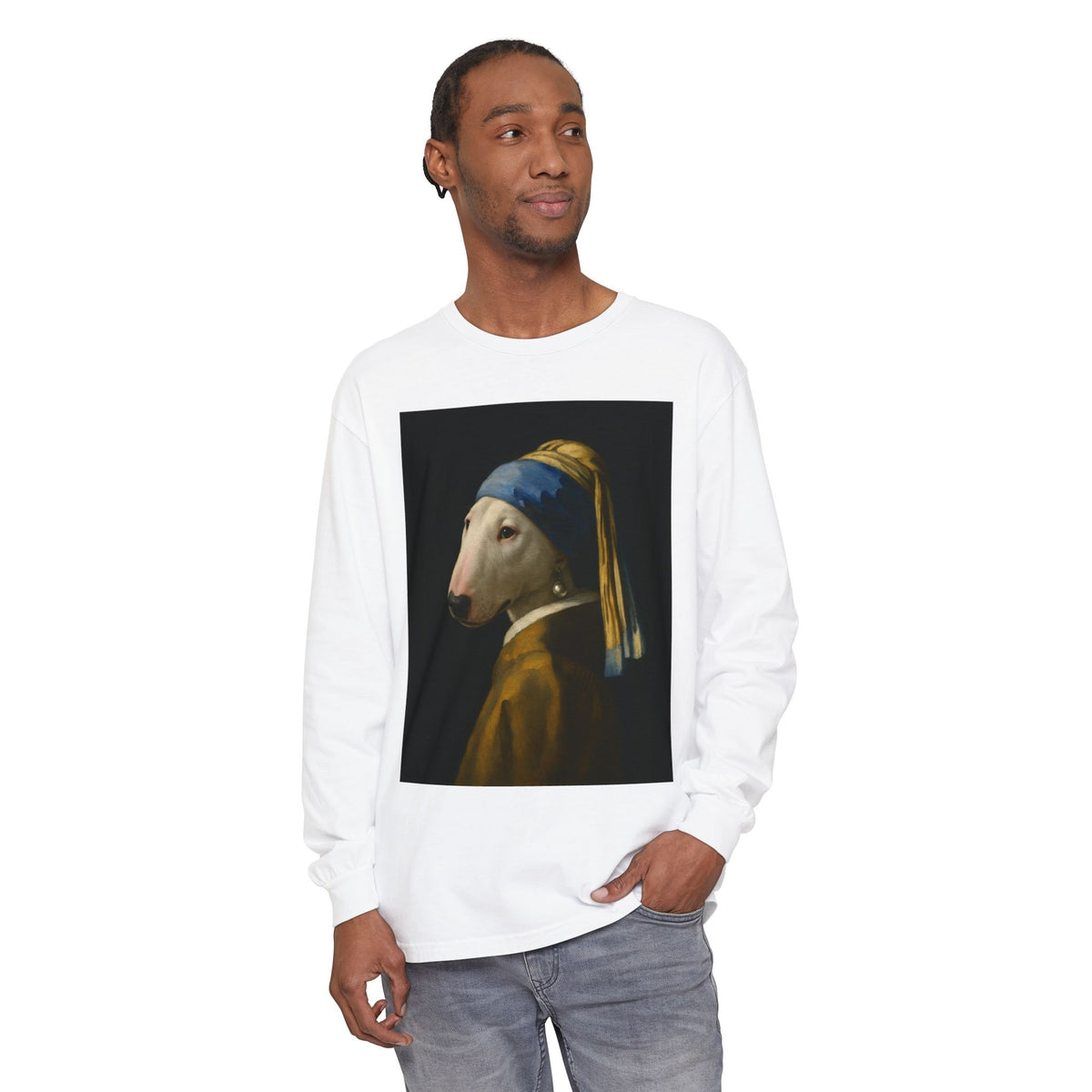 Bull Terrier Girl with a Pearl Earring — after Johannes Vermeer, c.1665 | Long Sleeve