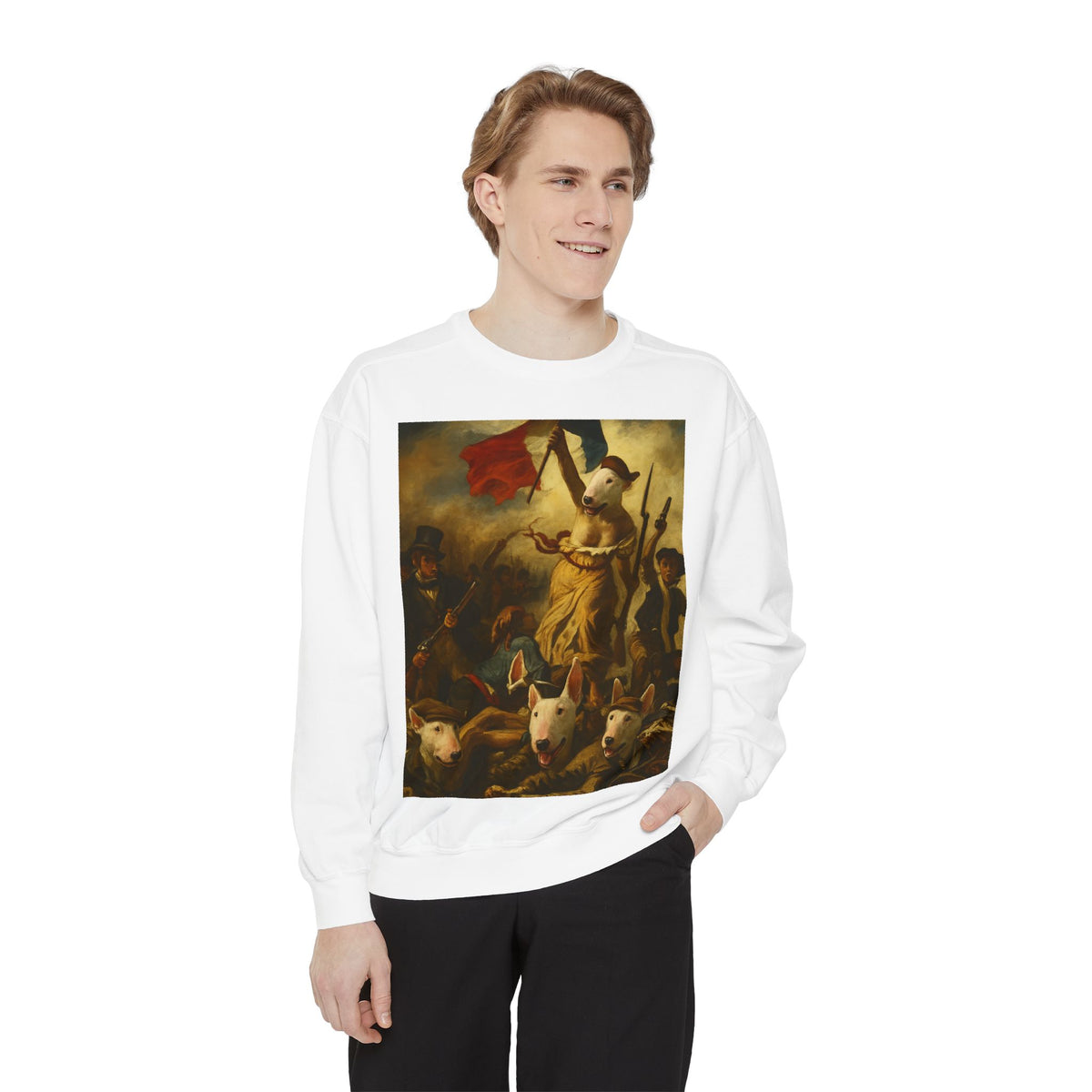 Bull Terrier Liberty Leading the People — after Eugene Delacroix, 1830 | Crewneck