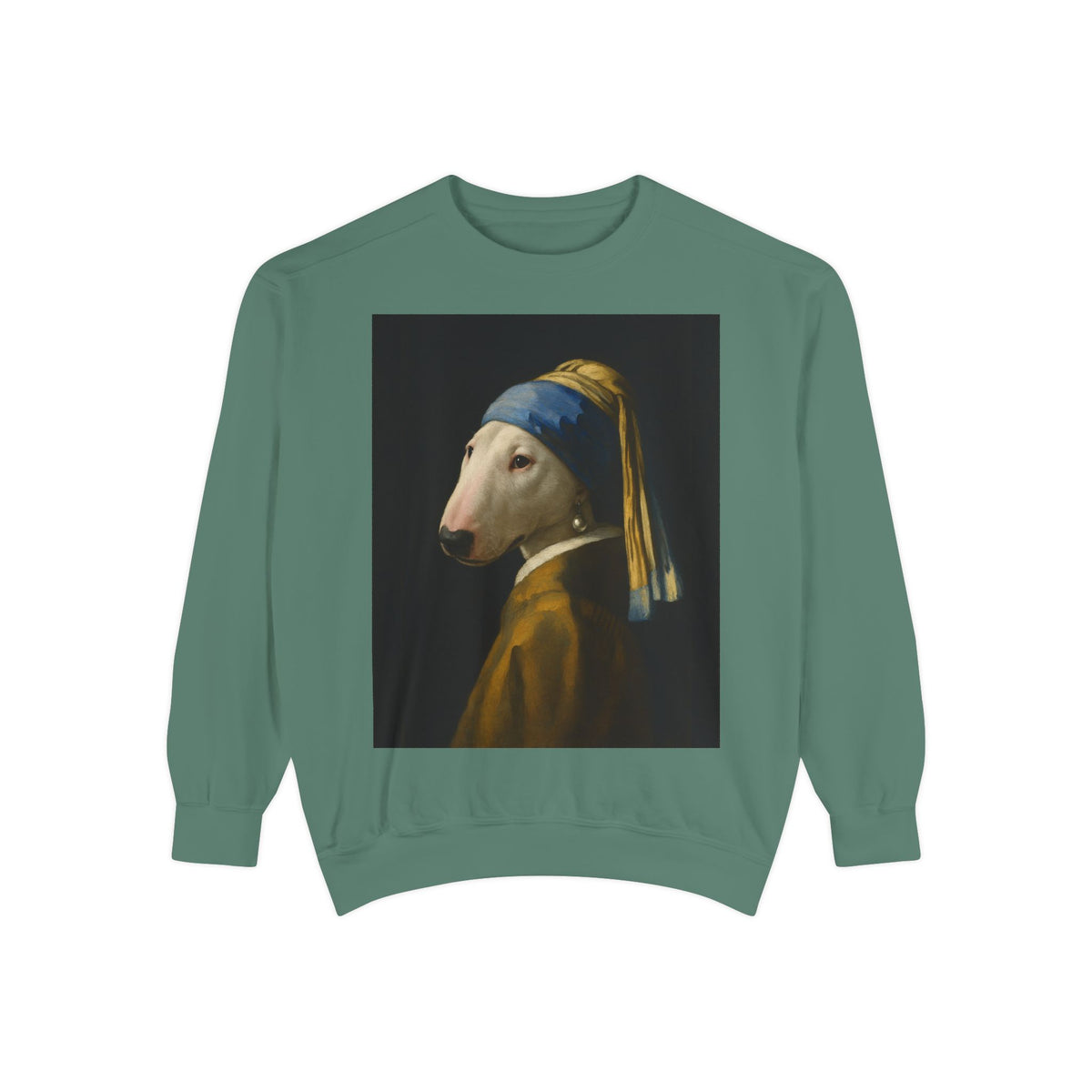 Bull Terrier Girl with a Pearl Earring — after Johannes Vermeer, c.1665 | Crewneck