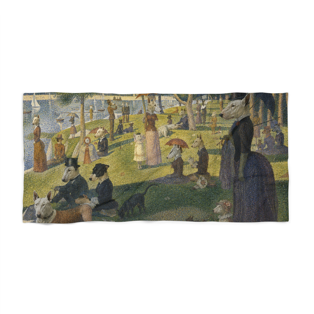 Bull Terrier A Sunday Afternoon on La Grande Jatte — after Georges Seurat, 1886 | Beach Towel