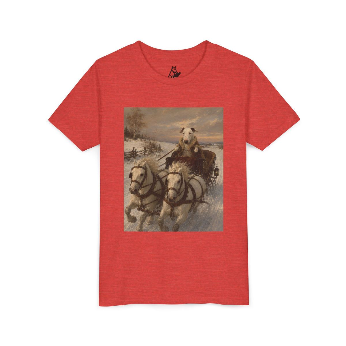 Bull Terrier Sleigh Ride — after Alfred Wierusz-Kowalski, c.1890 | Youth Tee