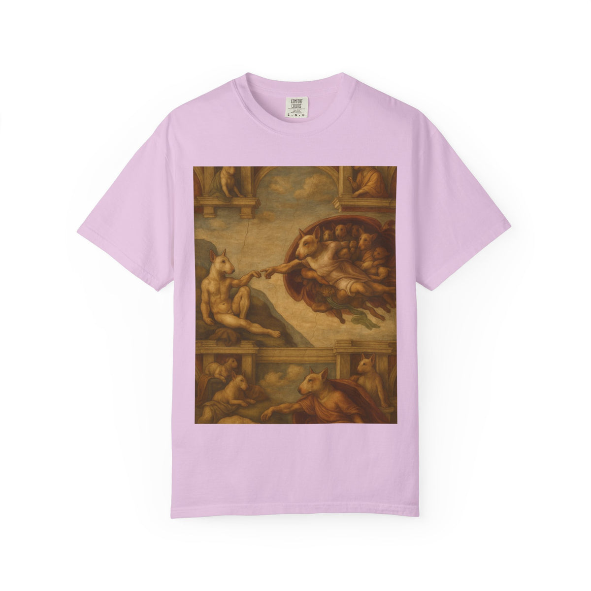 Bull Terrier The Creation of Adam — after Michelangelo, 1512 | Garment-Dyed Tee