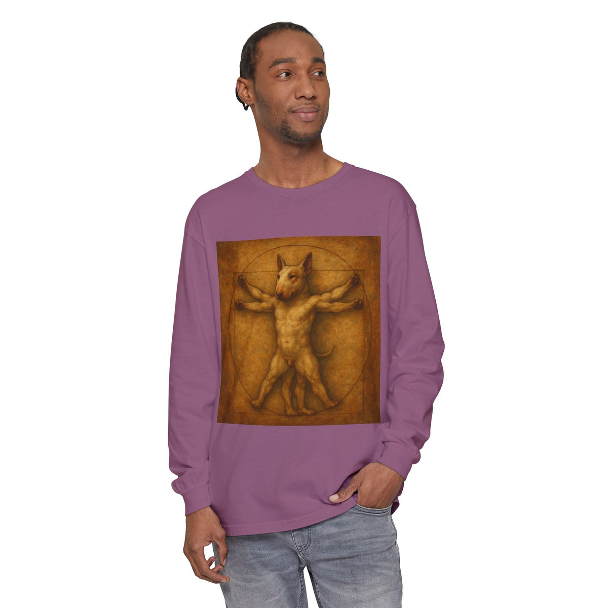 Bull Terrier Vitruvian Man — after Leonardo da Vinci, c.1490 | Long Sleeve