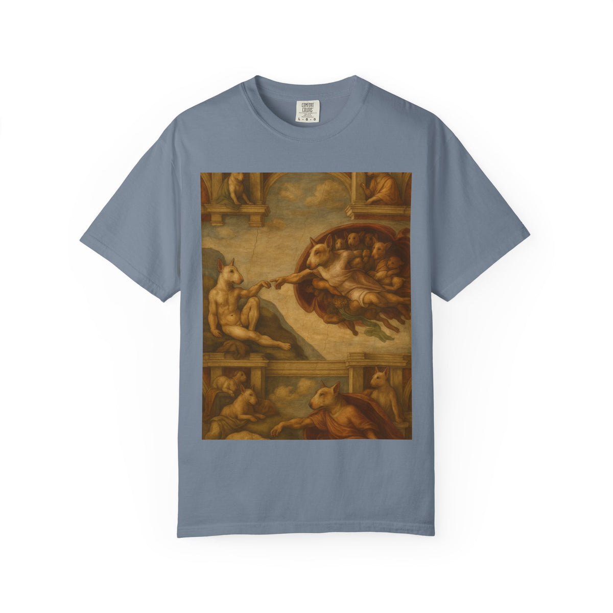 Bull Terrier The Creation of Adam — after Michelangelo, 1512 | Garment-Dyed Tee