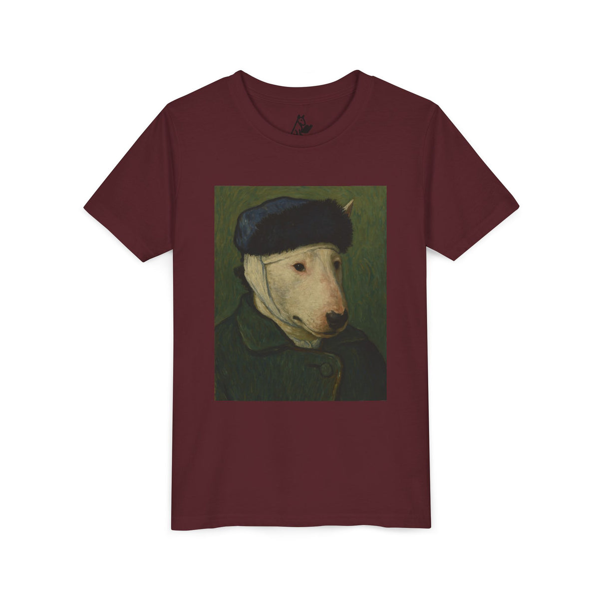 Bull Terrier Self-Portrait with Bandaged Ear — after Vincent van Gogh, 1889 | Youth Tee