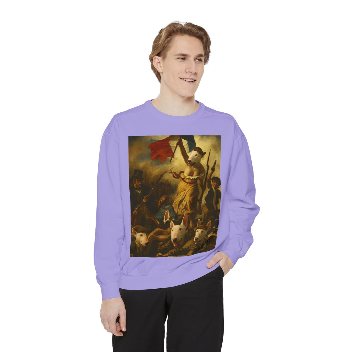 Bull Terrier Liberty Leading the People — after Eugene Delacroix, 1830 | Crewneck