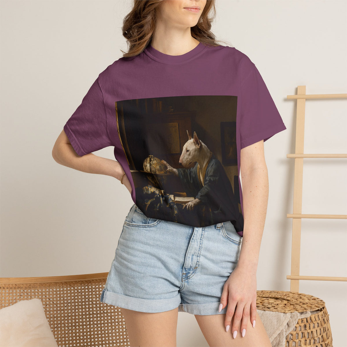 Bull Terrier The Astronomer — after Johannes Vermeer, 1668 | Garment-Dyed Tee