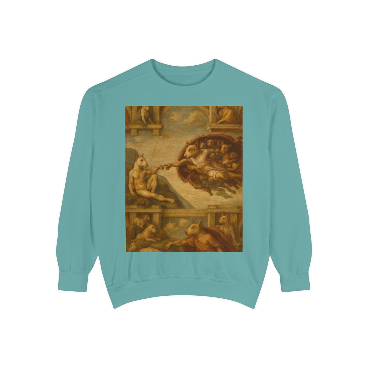Bull Terrier The Creation of Adam — after Michelangelo, 1512 | Crewneck