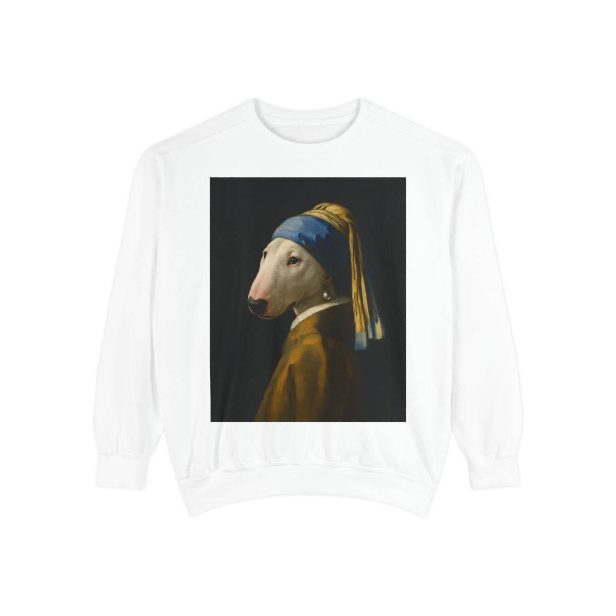 Bull Terrier Girl with a Pearl Earring — after Johannes Vermeer, c.1665 | Crewneck