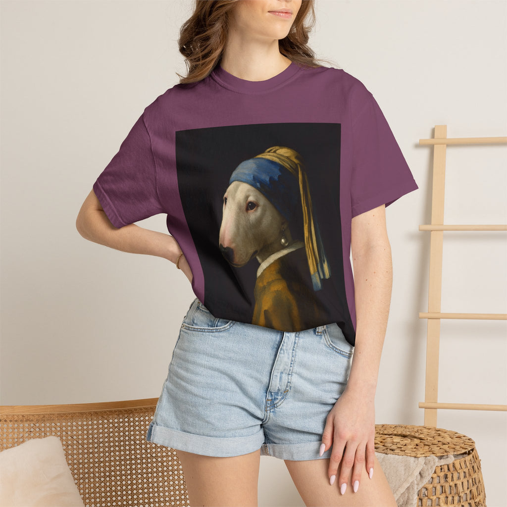 Bull Terrier Girl with a Pearl Earring — after Johannes Vermeer, c.1665 | Garment-Dyed Tee