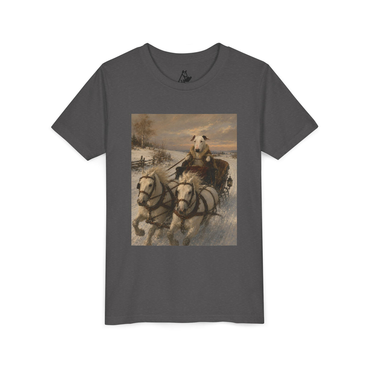 Bull Terrier Sleigh Ride — after Alfred Wierusz-Kowalski, c.1890 | Youth Tee