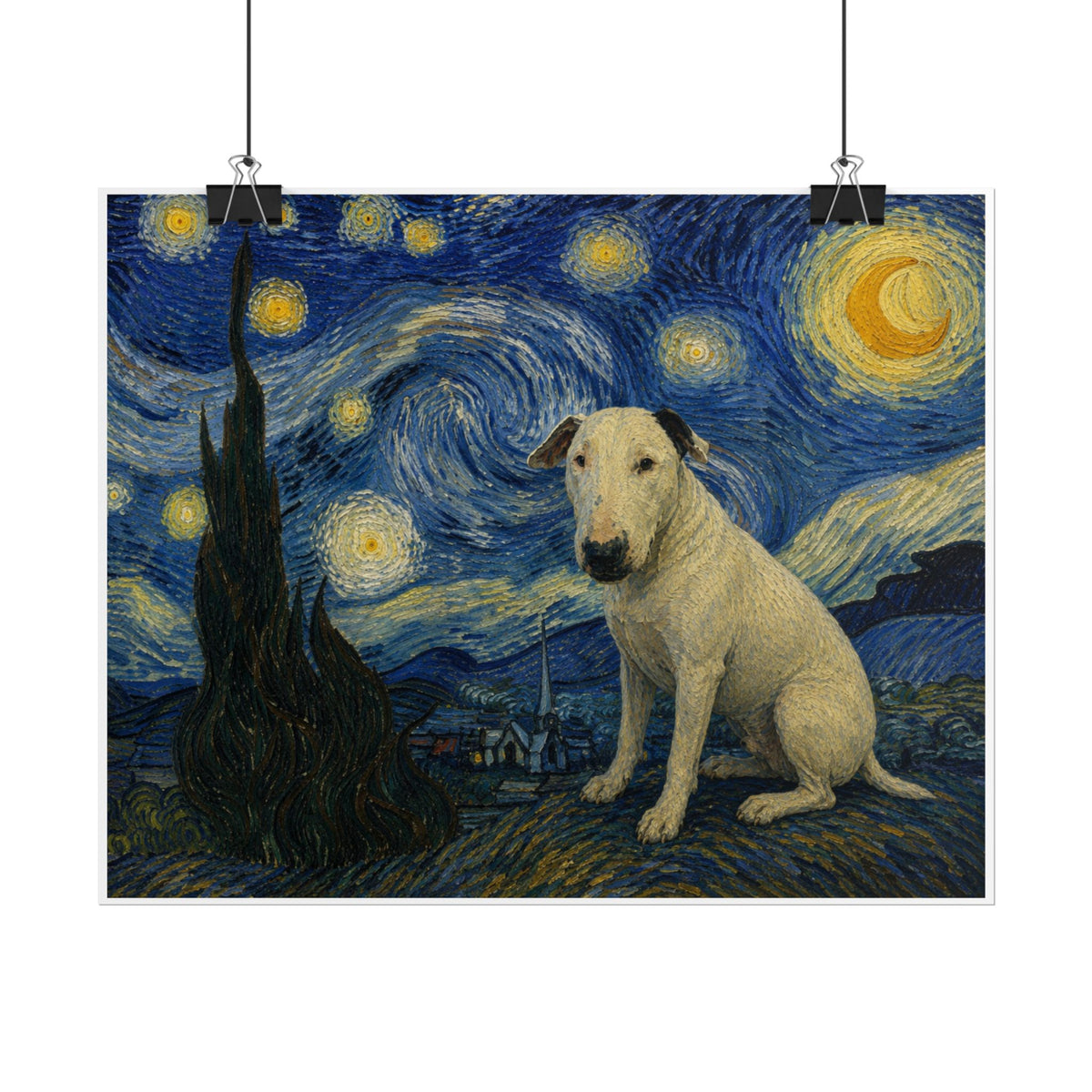 Bull Terrier Starry Night — after Vincent van Gogh, 1889 | Print
