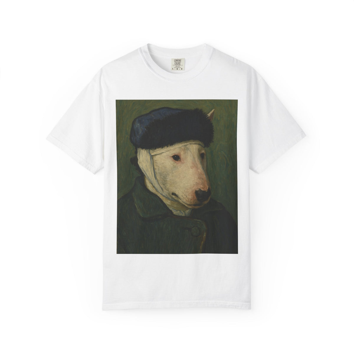 Bull Terrier Self-Portrait with Bandaged Ear — after Vincent van Gogh, 1889 | Garment-Dyed Tee