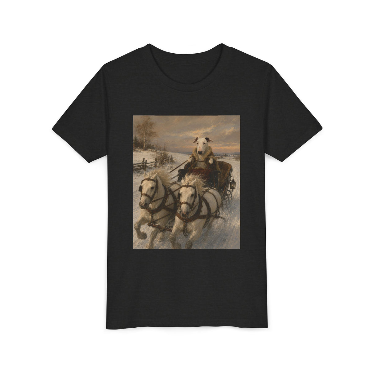 Bull Terrier Sleigh Ride — after Alfred Wierusz-Kowalski, c.1890 | Youth Tee