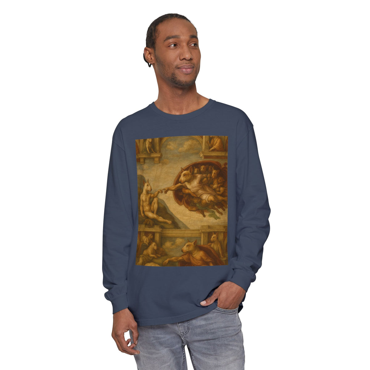 Bull Terrier The Creation of Adam — after Michelangelo, 1512 | Long Sleeve