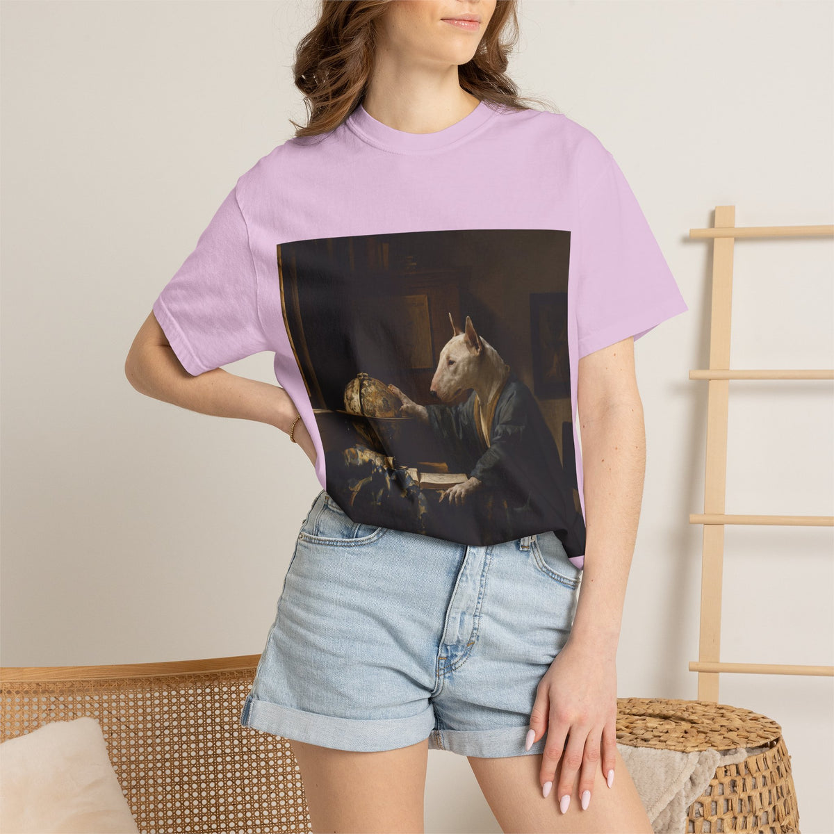 Bull Terrier The Astronomer — after Johannes Vermeer, 1668 | Garment-Dyed Tee