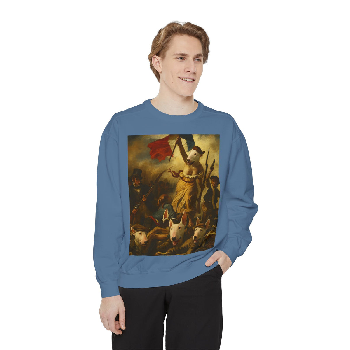 Bull Terrier Liberty Leading the People — after Eugene Delacroix, 1830 | Crewneck