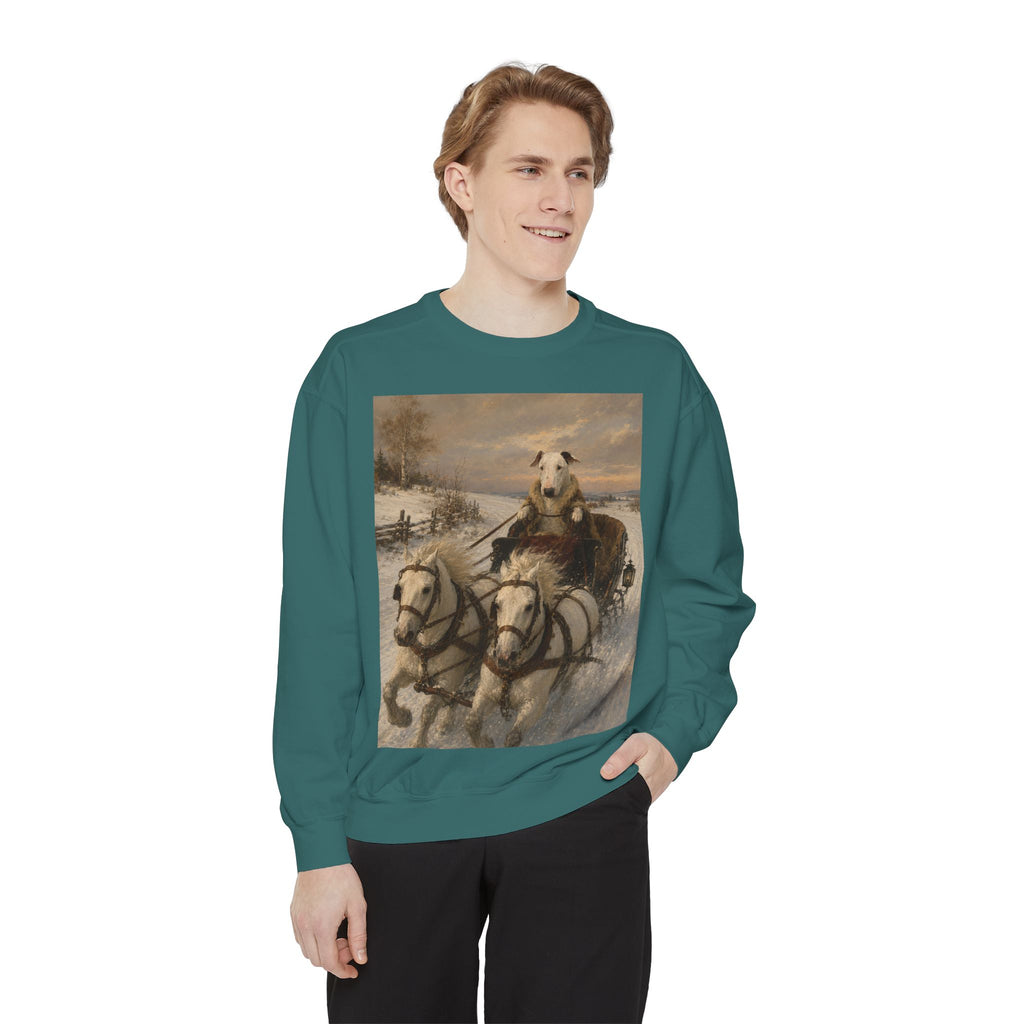Bull Terrier Sleigh Ride — after Alfred Wierusz-Kowalski, c.1890 | Crewneck