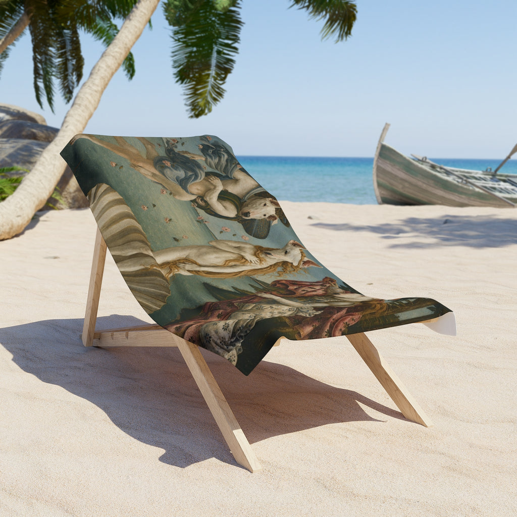 Bull Terrier The Birth of Venus — after Sandro Botticelli, c.1485 | Beach Towel